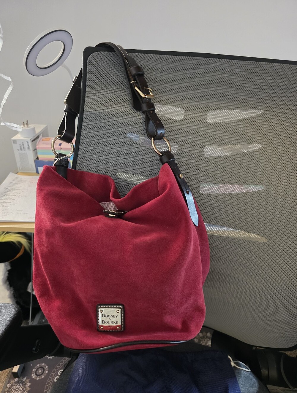 NWT Dooney & Bourke cherry red suede feed bag purse RARE! BNNU